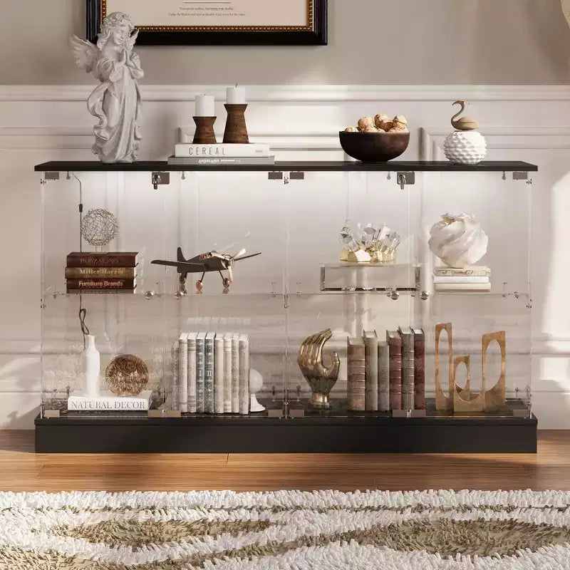 Glass Display Cabinet with 3-Mode LED Lights and Lockable Doors