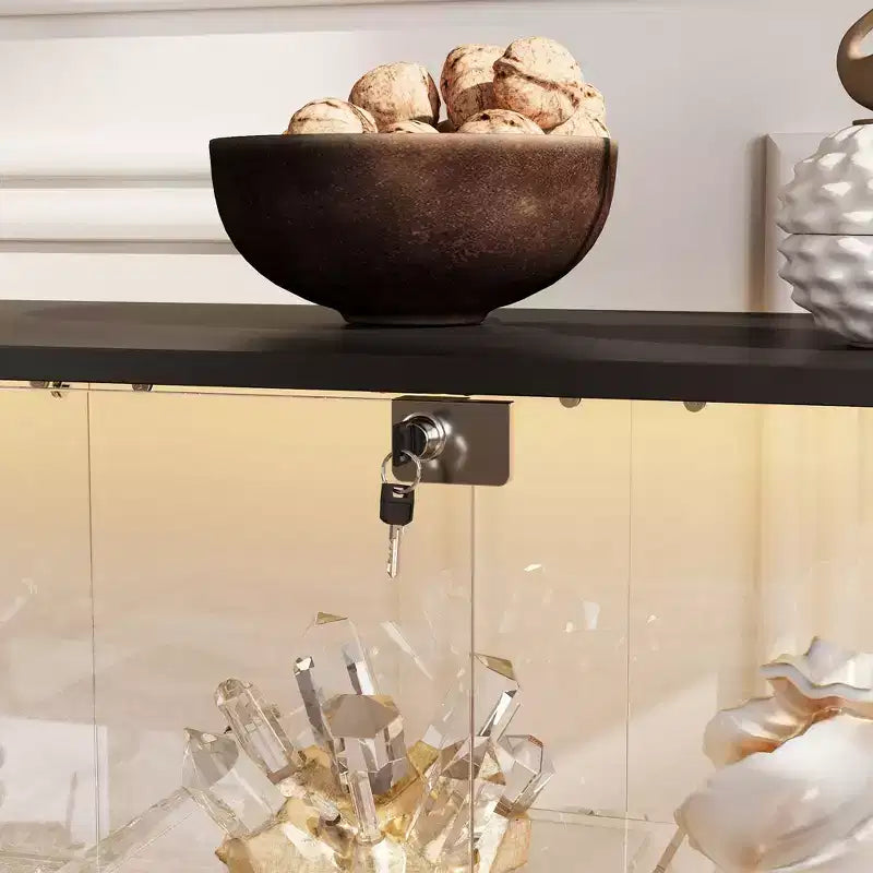 Glass Display Cabinet with 3-Mode LED Lights and Lockable Doors