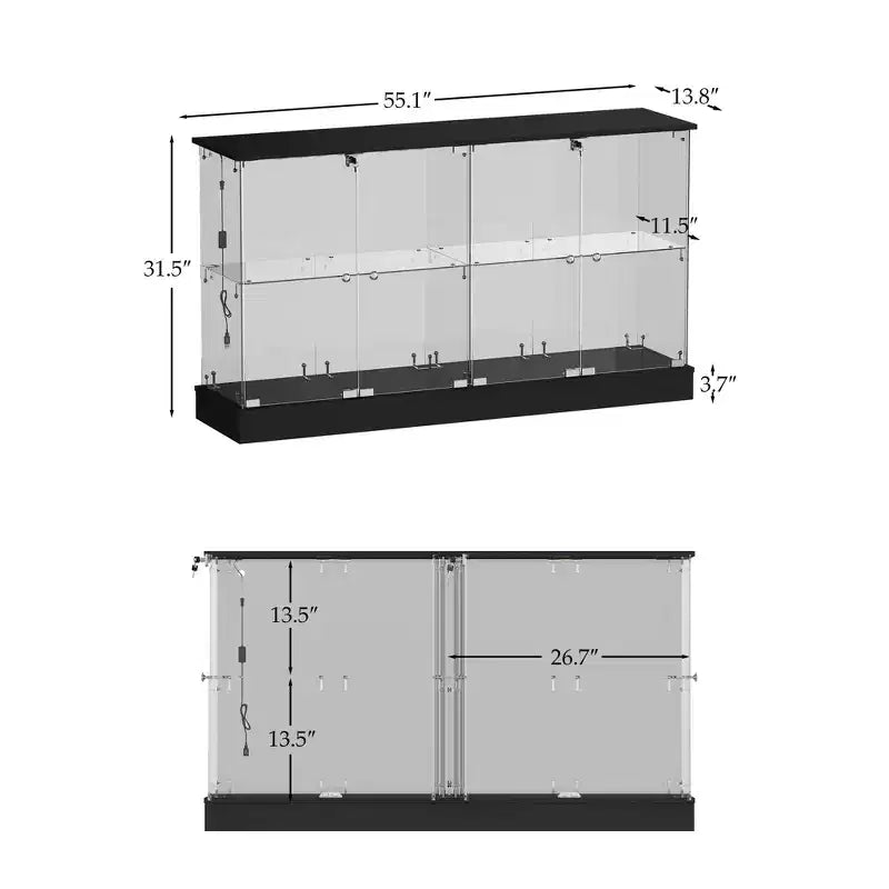 Vitrine en verre avec éclairage LED 3 modes et portes verrouillables