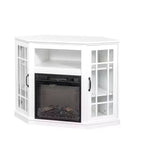 Meuble TV d'angle en bois 43" avec foyer électrique et porte en verre