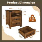 Table de chevet de ferme en bois de 45,7 cm avec station de charge et 2 tiroirs