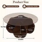 Table basse ronde de rangement en bois et verre trempé avec étagères à 4 niveaux