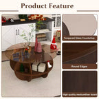 Table basse ronde de rangement en bois et verre trempé avec étagères à 4 niveaux