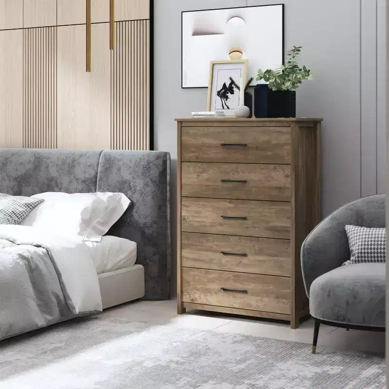 Commode en bois à 5 tiroirs étroite 31,3"L x 15,6"P x 47,7"H