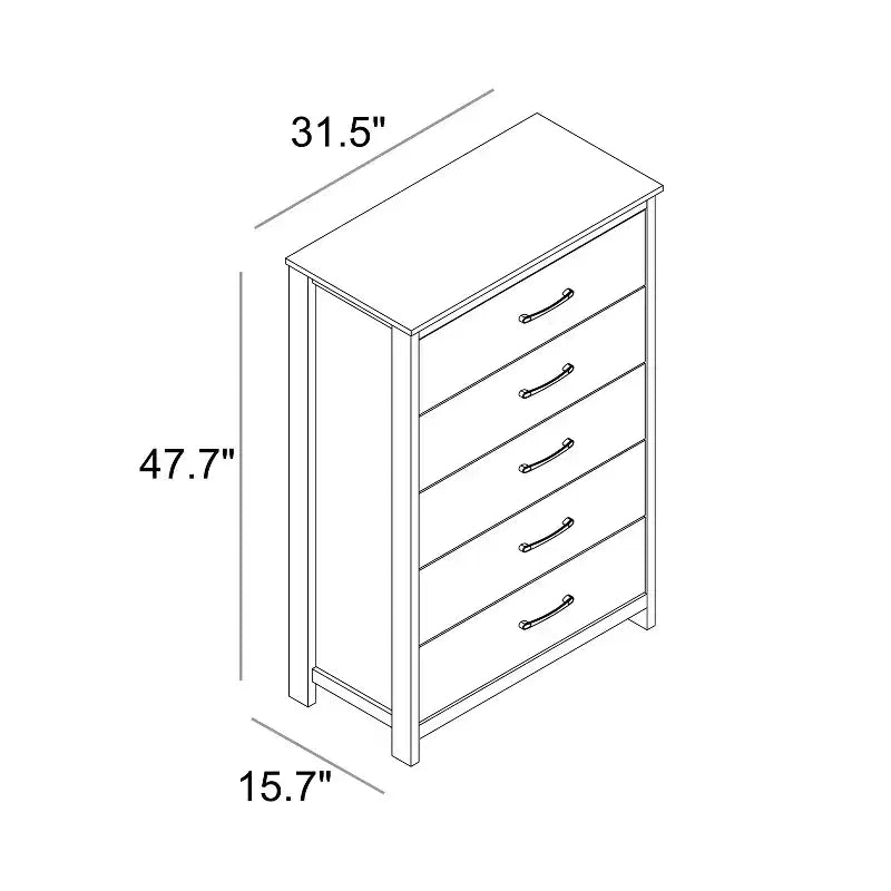 Commode en bois à 5 tiroirs étroite 31,3"L x 15,6"P x 47,7"H