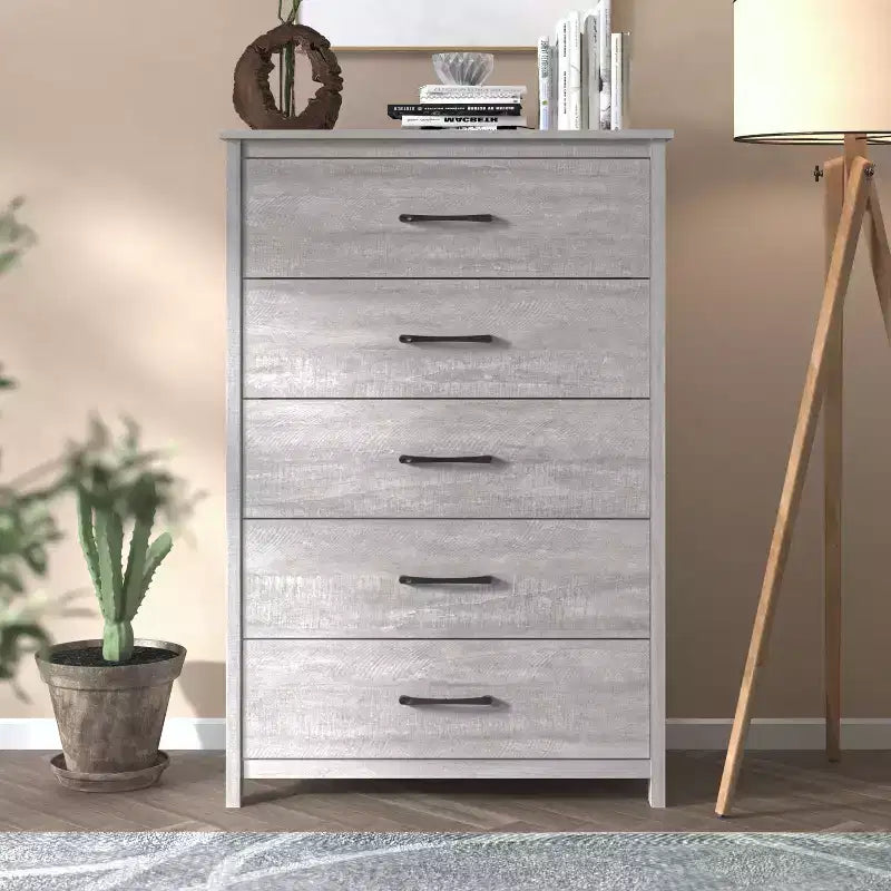 Wood 5-Drawer Dresser Narrow 31.3"W x 15.6"D x 47.7"H