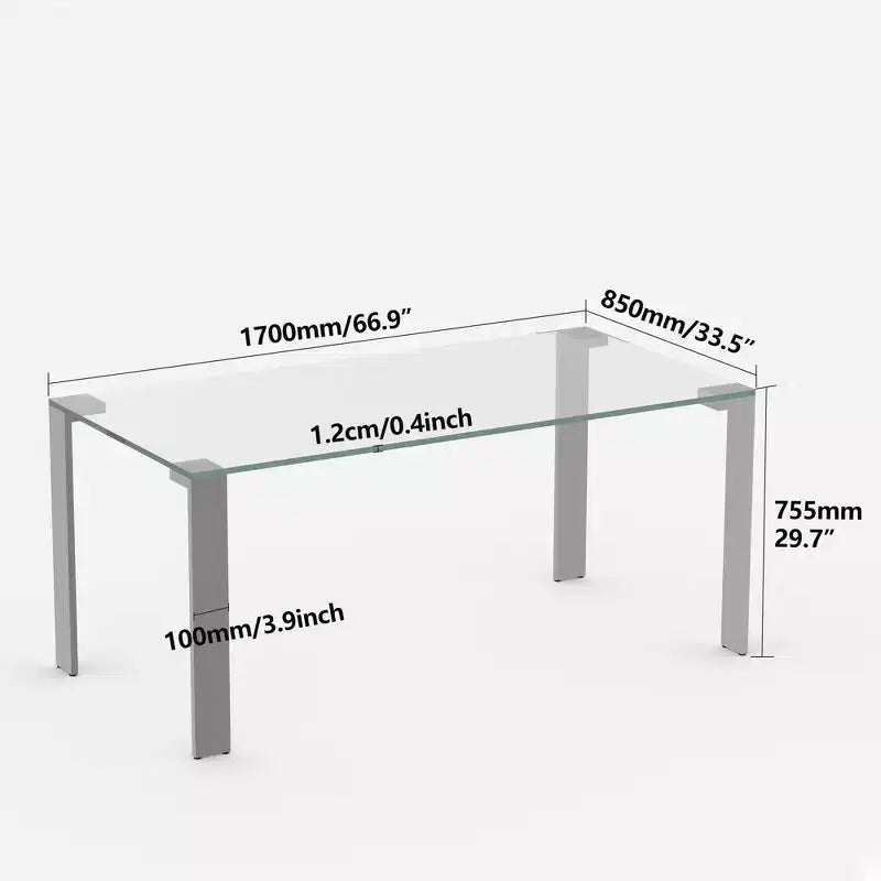 Table à manger en verre trempé 170 cm avec pieds en métal