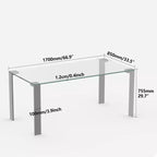 Table à manger en verre trempé 170 cm avec pieds en métal