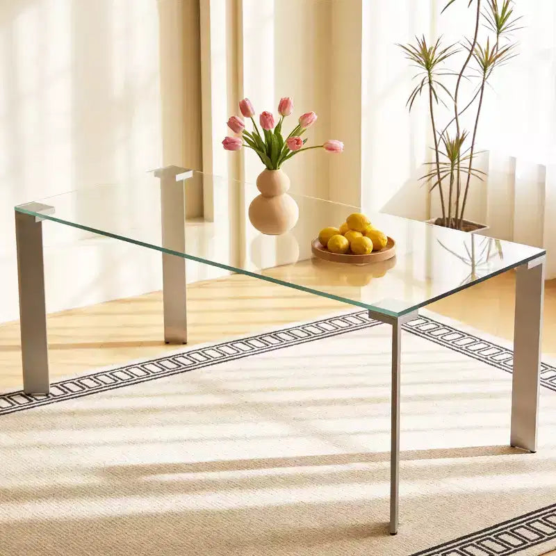 Table à manger en verre trempé 170 cm avec pieds en métal