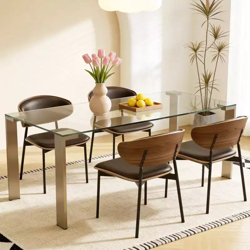 Table à manger en verre trempé 170 cm avec pieds en métal