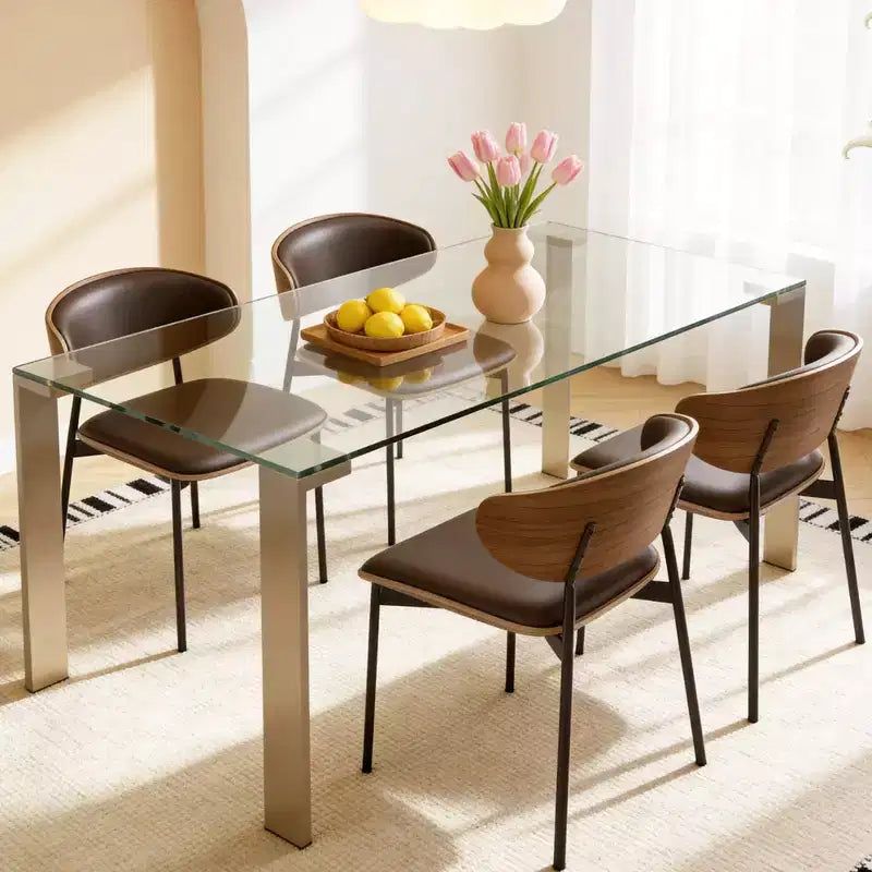 Table à manger en verre trempé 170 cm avec pieds en métal