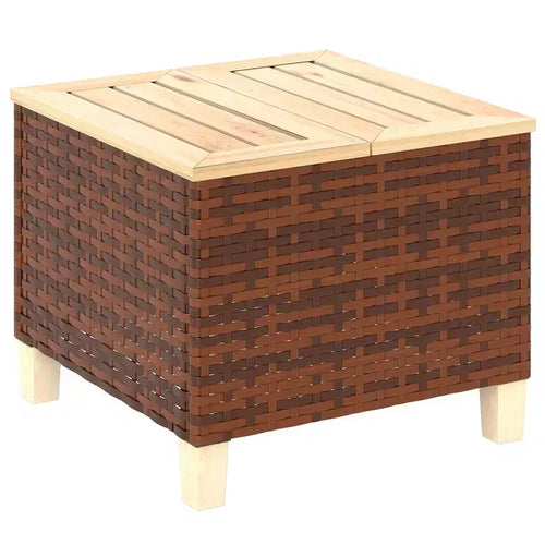 Outdoor Side Table with PE Rattan, Patio End Table with Natural Fir Wood Tabletop and Legs, Weather Resistant Accent Table for Patio Pool Porch