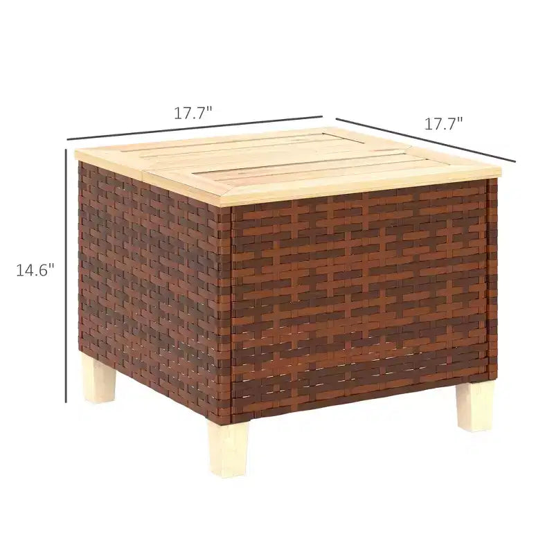 Table d'appoint d'extérieur en rotin PE et bois de sapin