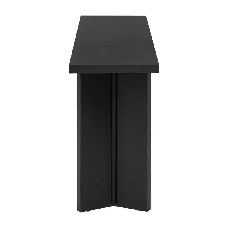 Console étroite en placage de pin avec pieds géométriques