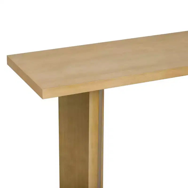 Console étroite en placage de pin avec pieds géométriques