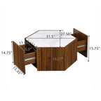 Table basse hexagonale effet marbre avec tiroirs de rangement dissimulés