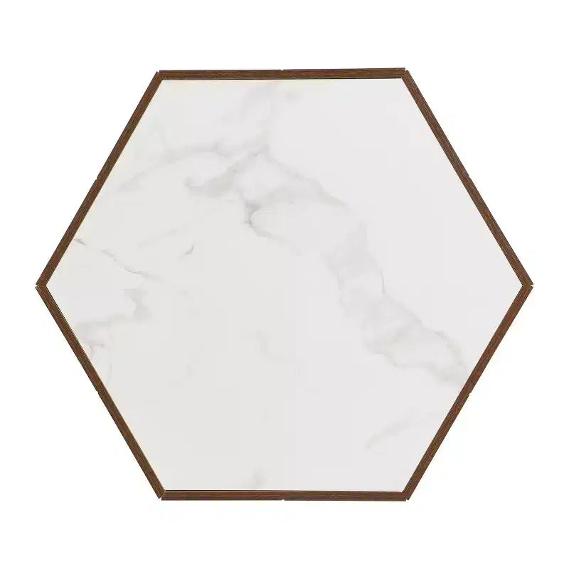 Table basse hexagonale effet marbre avec tiroirs de rangement dissimulés