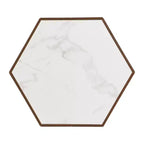 Table basse hexagonale effet marbre avec tiroirs de rangement dissimulés