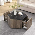 Table basse hexagonale effet marbre avec tiroirs de rangement dissimulés