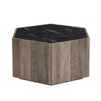 Table basse hexagonale effet marbre avec tiroirs de rangement dissimulés