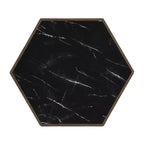 Table basse hexagonale effet marbre avec tiroirs de rangement dissimulés