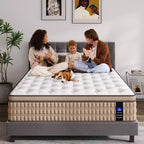 Whisen 14 King Hybrid Mattress, Memory Foam Mattress, Pocket Innerspring, Fiberglass-Free - Beige & White