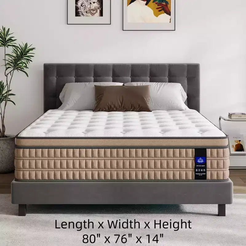 Matelas hybride King 14" en mousse à mémoire de forme sans fibre de verre et ressorts ensachés