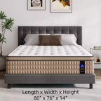 Matelas hybride King 14" en mousse à mémoire de forme sans fibre de verre et ressorts ensachés