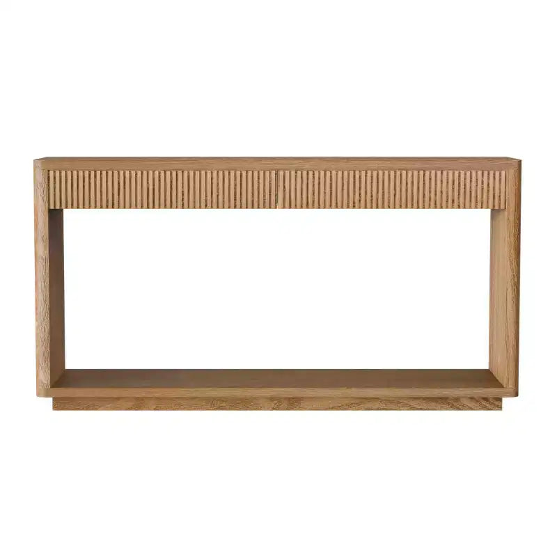Console de ferme en placage de bois 60 po avec 2 tiroirs cannelés et étagère