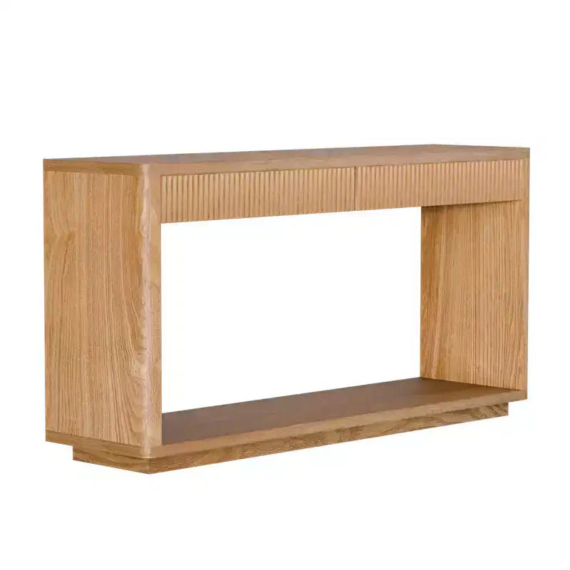 Console de ferme en placage de bois 60 po avec 2 tiroirs cannelés et étagère
