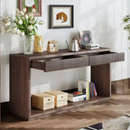 Console de ferme en placage de bois 60 po avec 2 tiroirs cannelés et étagère