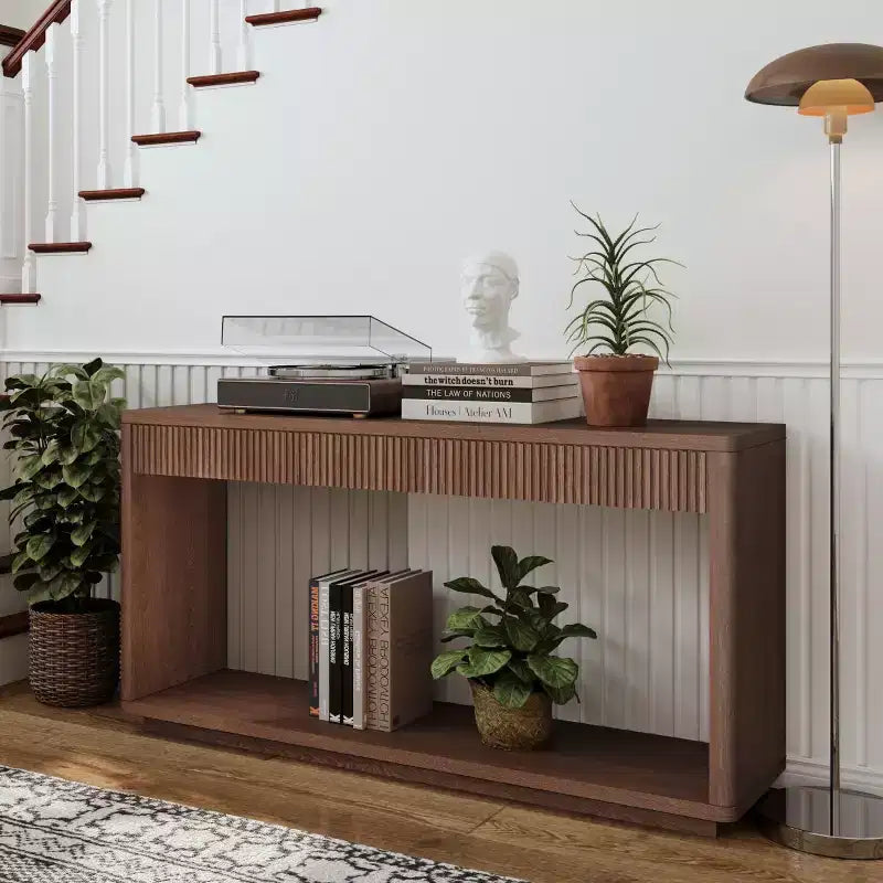 Console de ferme en placage de bois 60 po avec 2 tiroirs cannelés et étagère