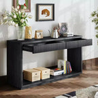 Console de ferme en placage de bois 60 po avec 2 tiroirs cannelés et étagère