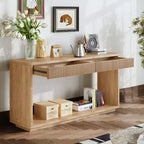 Console de ferme en placage de bois 60 po avec 2 tiroirs cannelés et étagère