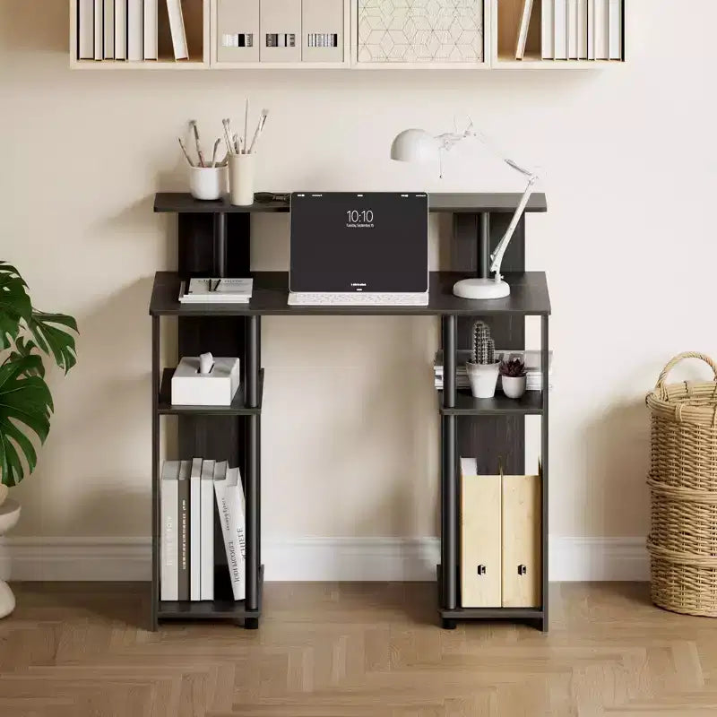 Bureau d'ordinateur en bois de 89 cm avec double étagère latérale et étagère pour imprimante