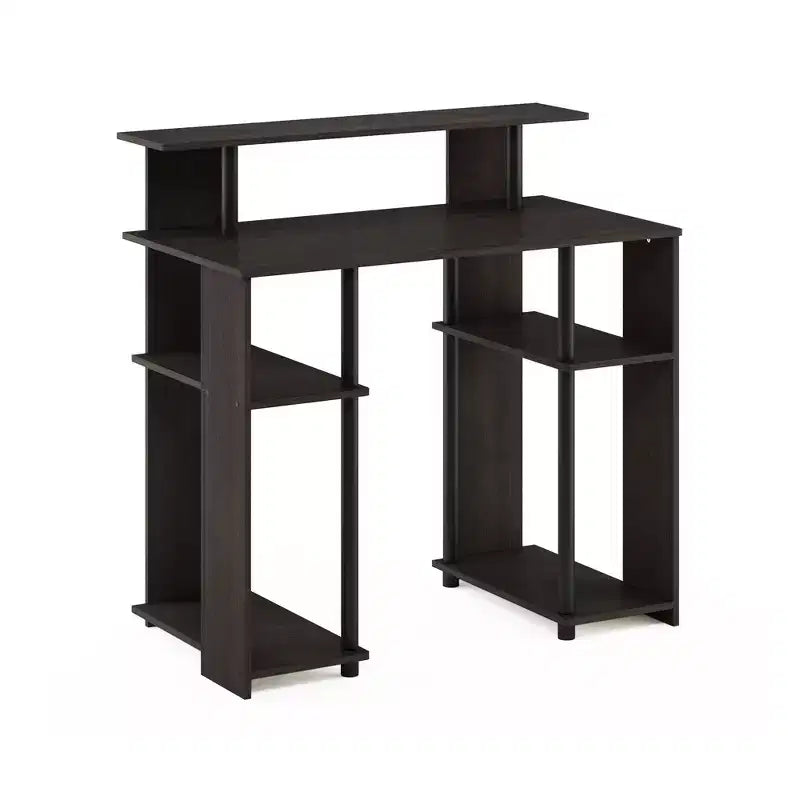 Bureau d'ordinateur en bois de 89 cm avec double étagère latérale et étagère pour imprimante