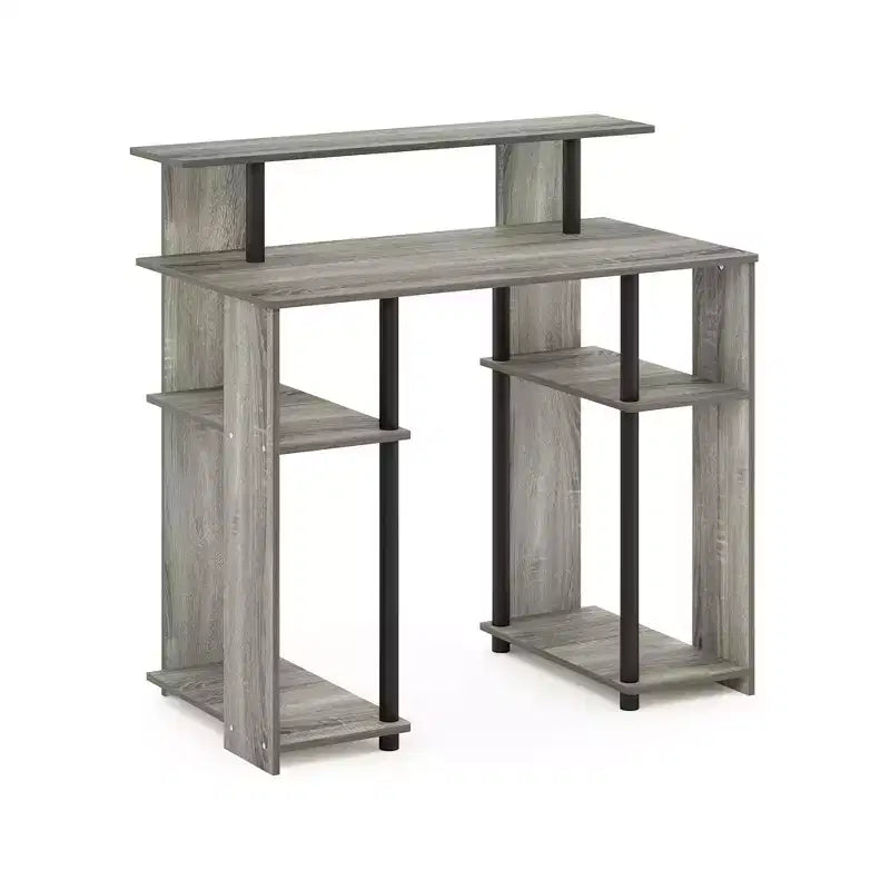 Bureau d'ordinateur en bois de 89 cm avec double étagère latérale et étagère pour imprimante