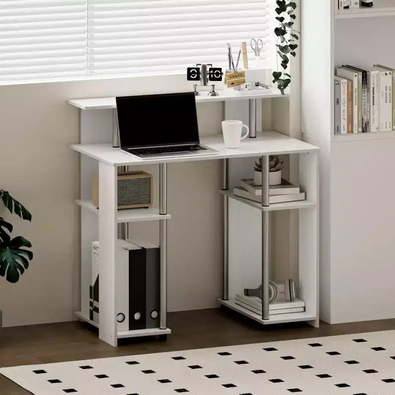 Bureau d'ordinateur en bois de 89 cm avec double étagère latérale et étagère pour imprimante