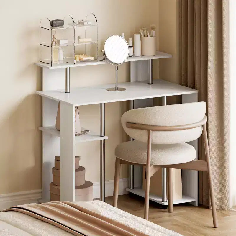 Bureau d'ordinateur en bois de 89 cm avec double étagère latérale et étagère pour imprimante