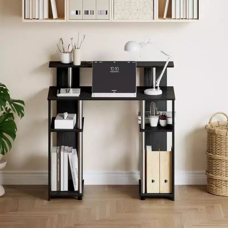 Wood Computer Desk 35" with Dual Side Shelves and Printer Shelf