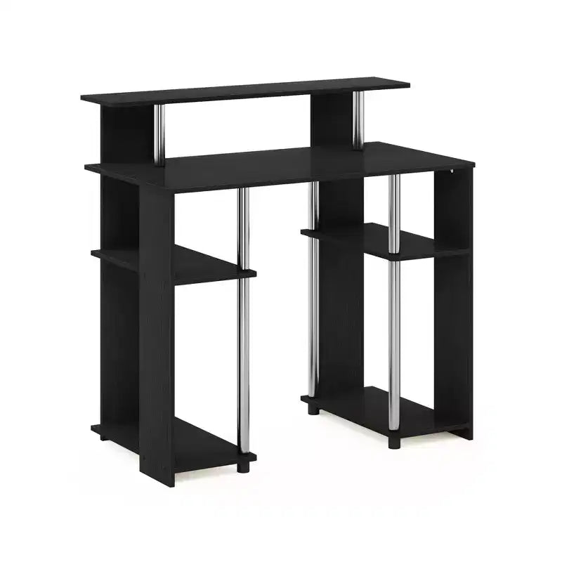 Wood Computer Desk 35" with Dual Side Shelves and Printer Shelf