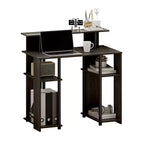 Bureau d'ordinateur en bois de 89 cm avec double étagère latérale et étagère pour imprimante