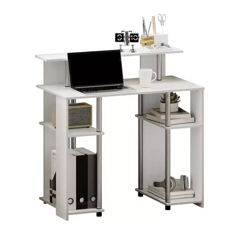 Wood Computer Desk 35" with Dual Side Shelves and Printer Shelf