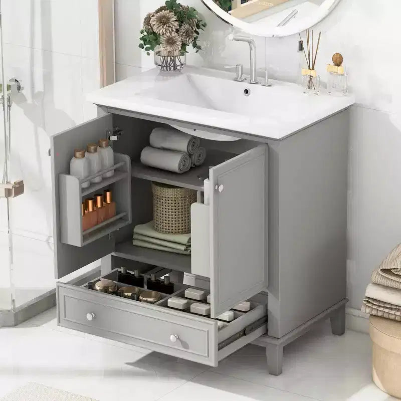Meuble bas de salle de bain en MDF de 30 po avec portes et tiroir