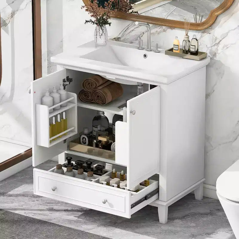 Meuble bas de salle de bain en MDF de 30 po avec portes et tiroir