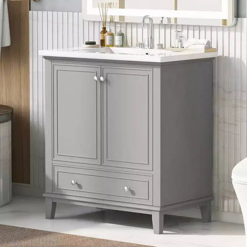 Meuble bas de salle de bain en MDF de 30 po avec portes et tiroir