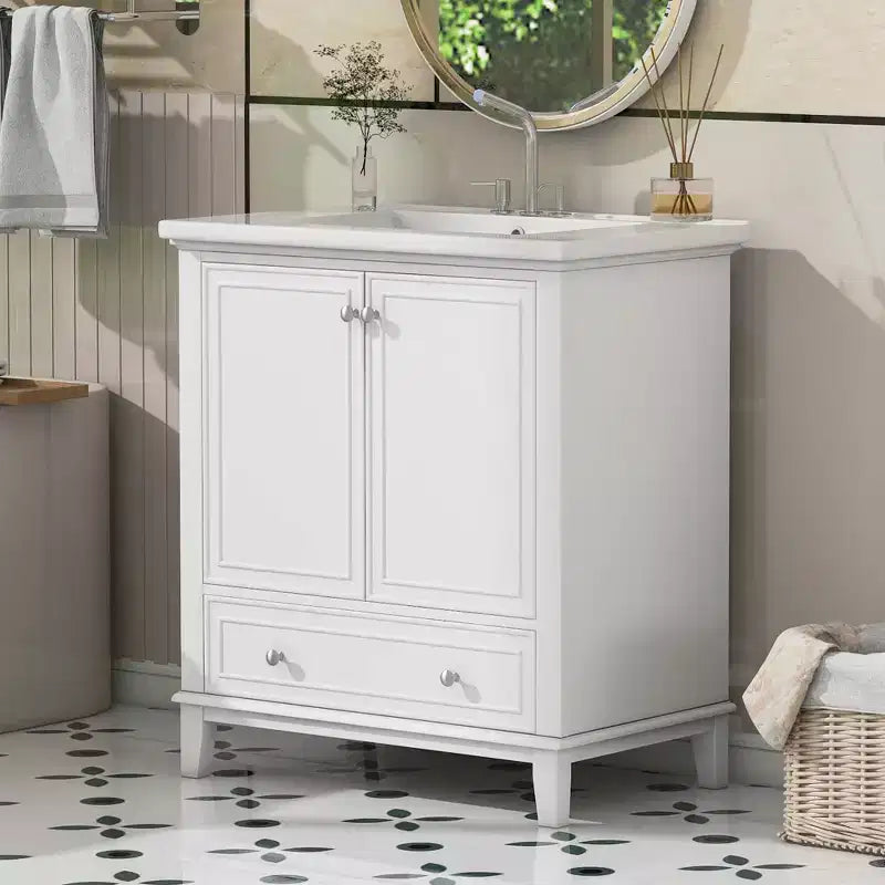 Meuble bas de salle de bain en MDF de 30 po avec portes et tiroir