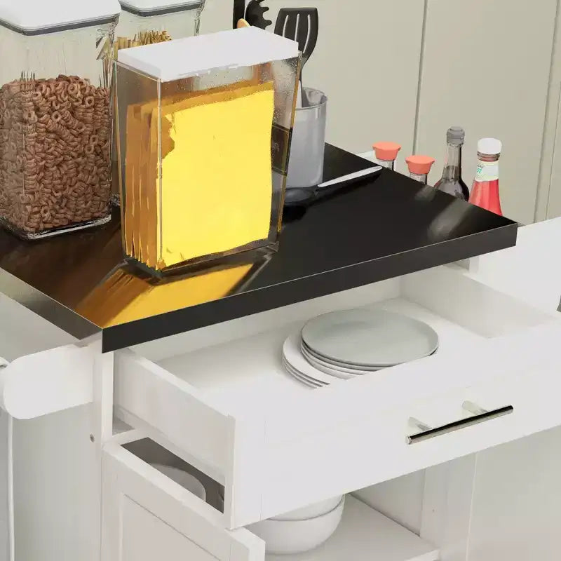 Îlot de cuisine roulant en acier inoxydable avec tiroir, porte-serviettes et porte-épices