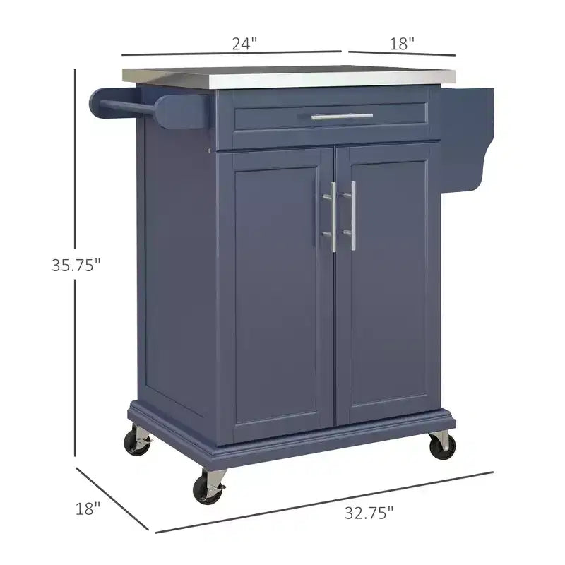 Îlot de cuisine roulant en acier inoxydable avec tiroir, porte-serviettes et porte-épices
