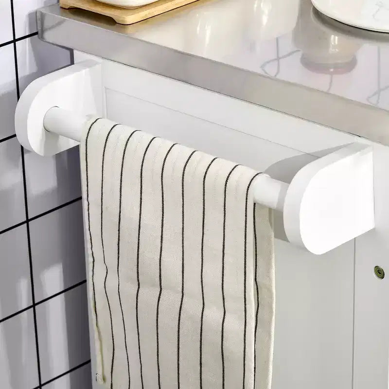 Îlot de cuisine roulant en acier inoxydable avec tiroir, porte-serviettes et porte-épices